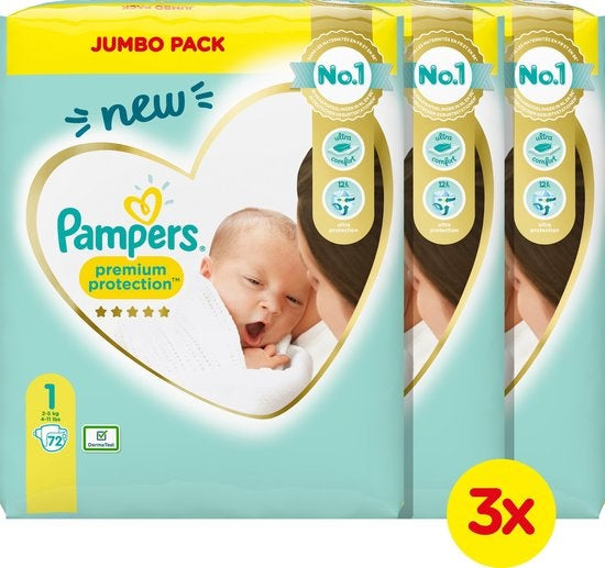 Pampers Premium Protection Größe 1 (2–5 kg) – 216 Windeln