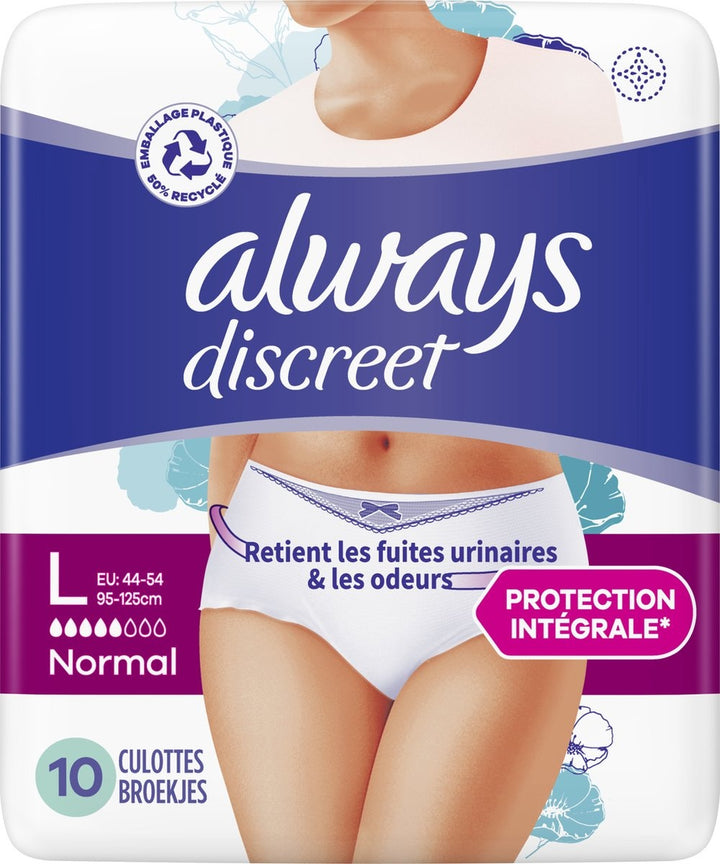 Always Discreet Incontinence Panties for Urinary Incontinence - Size Normal L - 10 Pieces - Packaging damaged