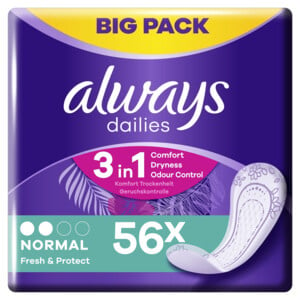 Always Dailies Fresh &amp; Protect - 56 Pieces - Panty Liners - Packaging damaged