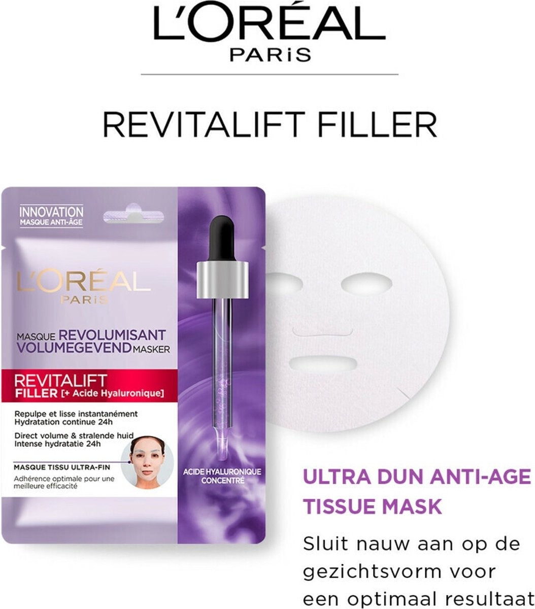 L'Oréal Paris Skin Expert Revitalift Filler Hyaluronsäure-Gewebemaske – 1 Stück