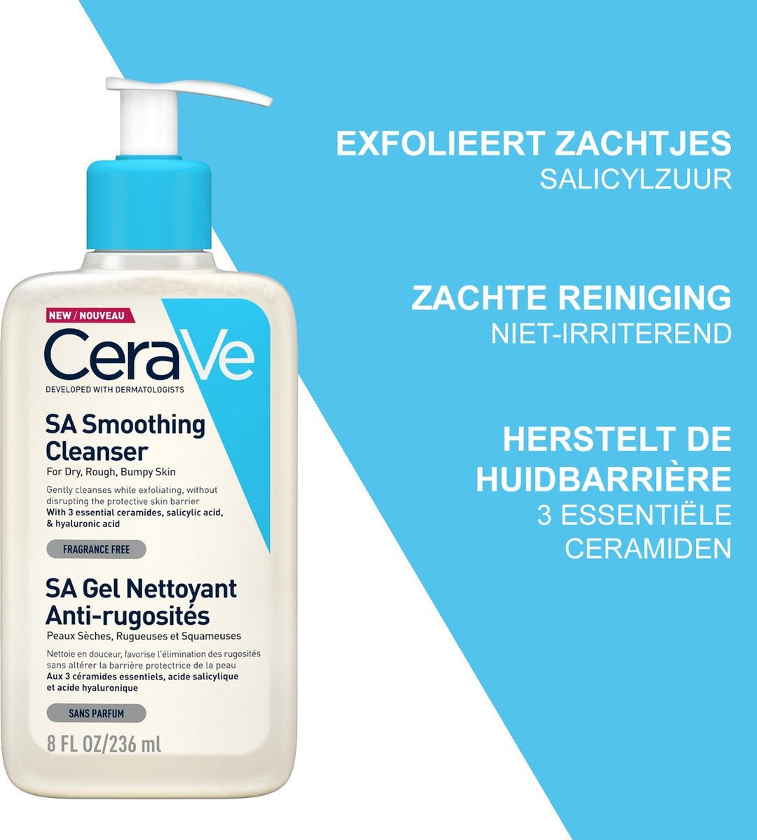 CeraVe - SA Smoothing Cleanser - Reinigingsgel - droge tot ruwe huid - 473 ml