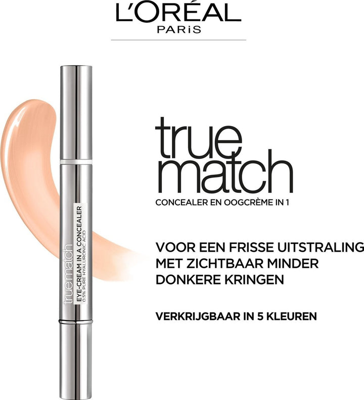 L'Oréal Paris True Match Touche Magique Concealer - N3-5 Natural Beige - Concealer en Oogcrème in 1, Verrijkt met 0,5% Hyaluronzuur