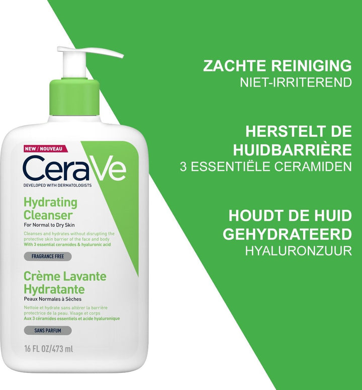 CeraVe Moisturizing Facial Cleansing, 473 ml, voor dagelijks gebruik, droge tot normale huid