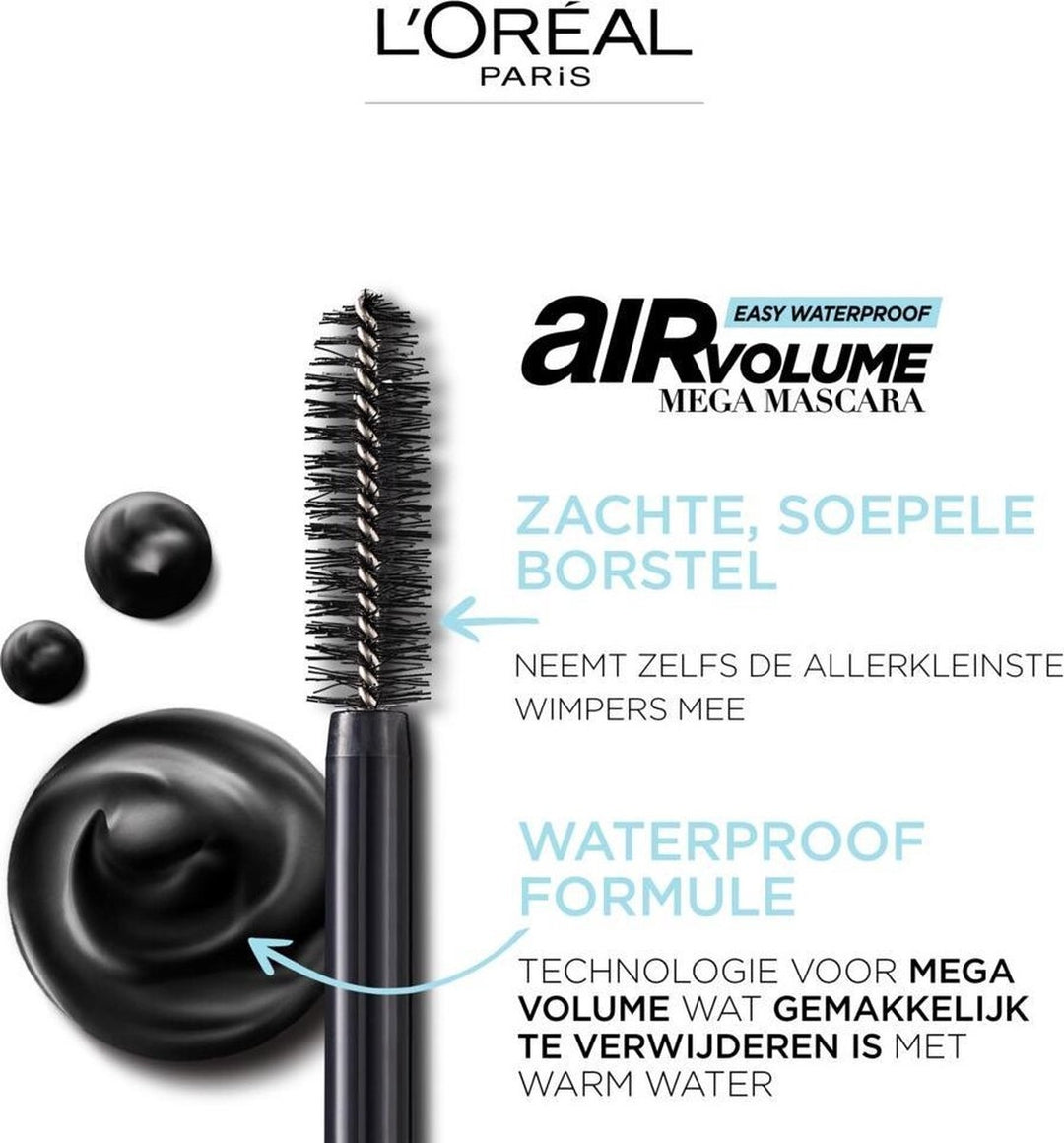 L'Oréal Paris Air Mega Volume Mascara - 01 Black Waterproof - Mega Volume Mascara - 9,4 ml