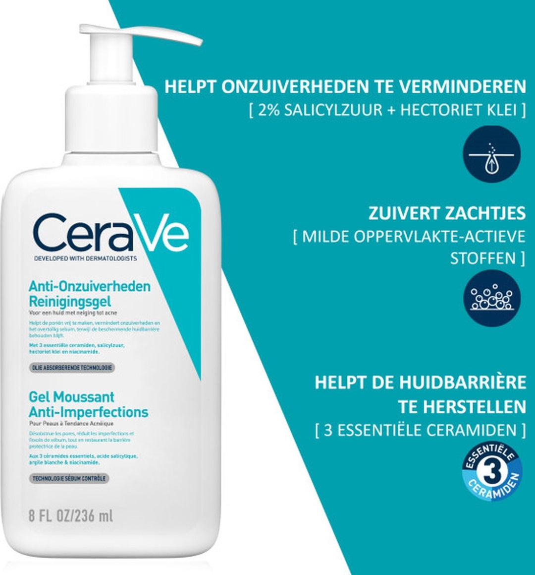 CeraVe Blemish Control Cleanser - 236ml - gezichtsreiniger voor huid met neiging tot acne