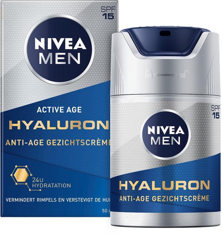 NIVEA MEN Anti-Age Hyaluron Gesichtscreme LSF 15 – 50 ml – Verpackung beschädigt