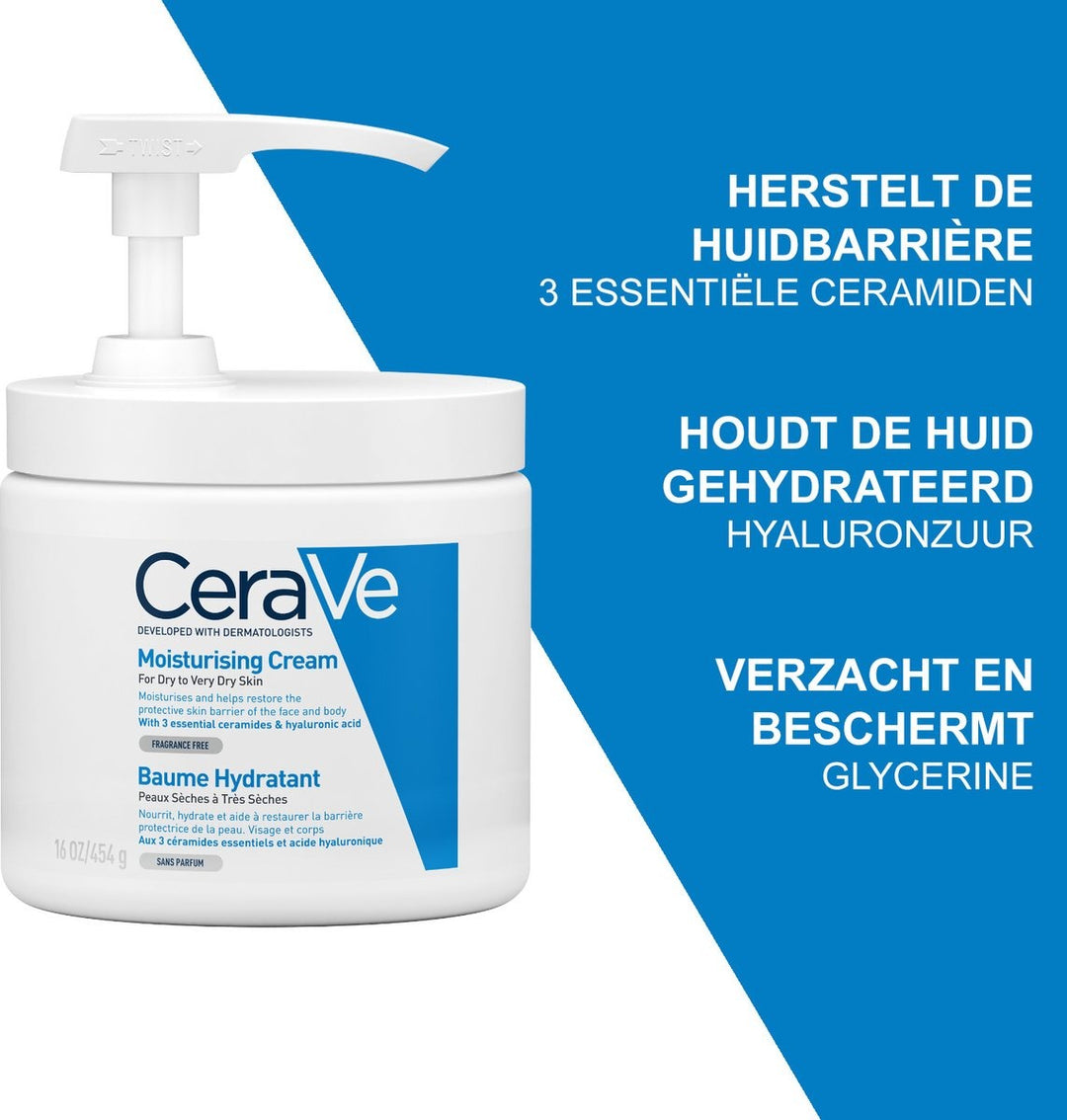 CeraVe - Moisturizing Cream - voor droge tot zeer droge huid - met pomp - 454g