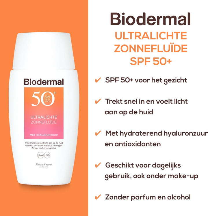 Biodermal Ultralichte Zonnefluide - Zonnebrand met SPF50+ - met hyaluronzuur - Zonnebrand gezicht