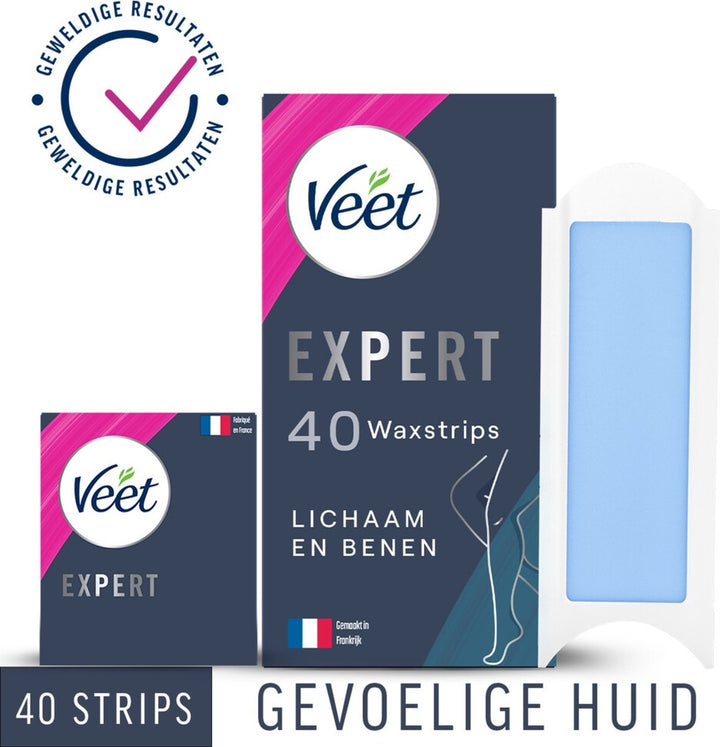 Veet Expert Haarentfernungsstreifen – Körper &amp; Beine – Empfindliche Haut – 40 Stück – Verpackung beschädigt