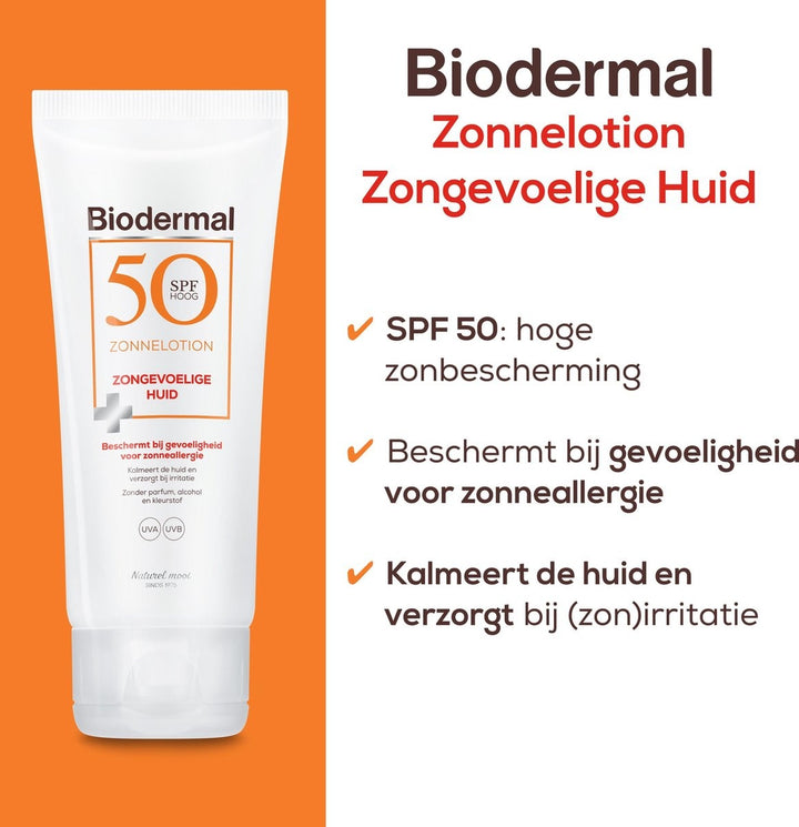 Biodermal Zonnelotion Gevoelige Huid - zonnebrand voor de gevoelige huid - Spf 50 - 100 ml - ook geschikt voor kinderen - Verpakking beschadigd