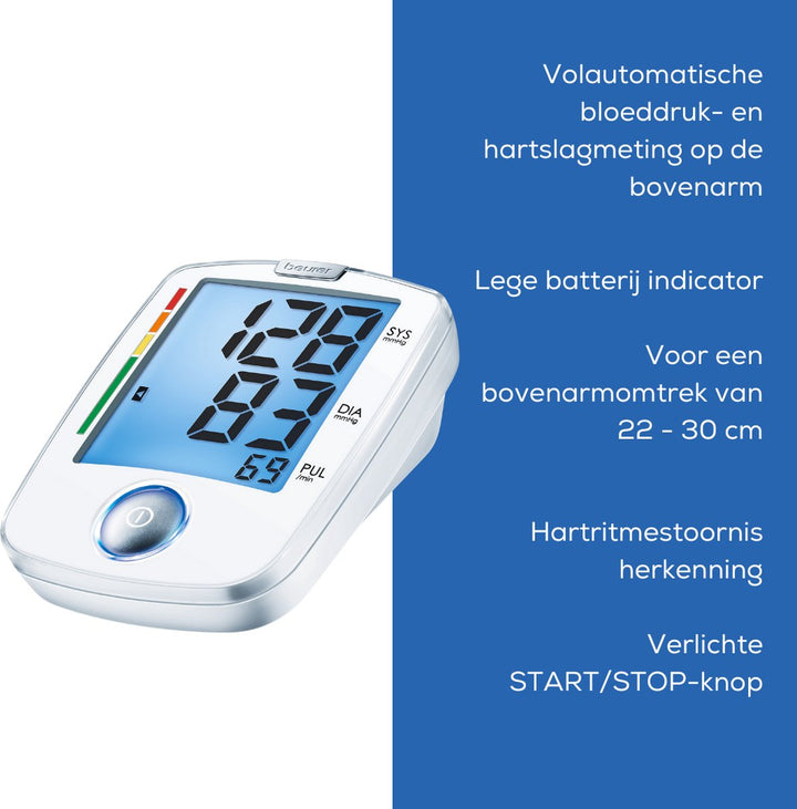 Beurer BM 44 Basic XL Oberarm-Blutdruckmessgerät – Empfohlen von der niederländischen Herzstiftung – XL-Display mit Beleuchtung – Manschette 22–30 cm