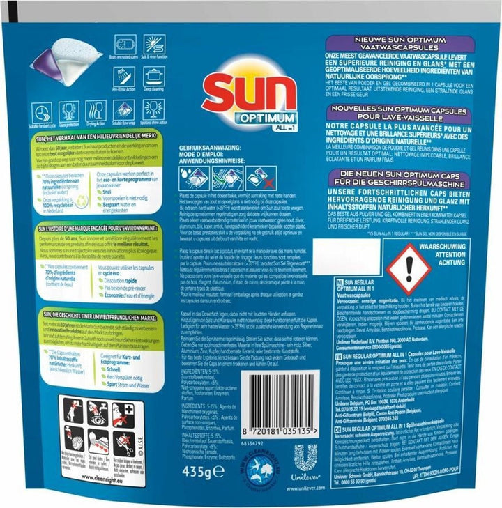 Sun Optimum All-in 1 Regular Capsules - 30 Dishwasher Tablets - Monthly Box