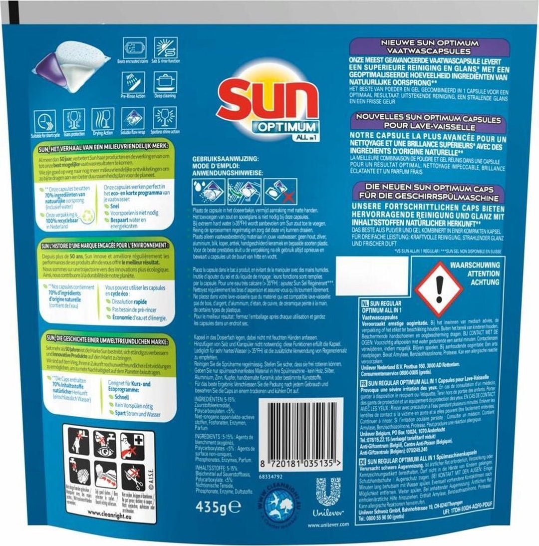 Sun Optimum All-in 1 reguläre Kapseln – 30 Spülmaschinentabs – Monatsbox – Verpackung beschädigt