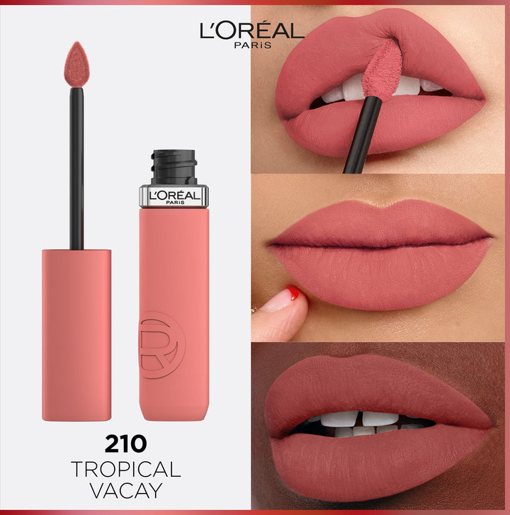 L'Oréal Paris Infaillible Matte Resistance lippenstift – Langhoudende Vloeibare Lipstick met een matte finish Verrijkt met Hyaluronzuur – Vegan – 210 Tropical Vacay – 5ml