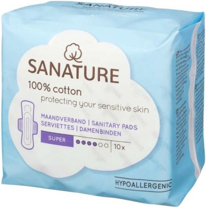 Sanature 100% Cotton Sanitary Pads Super - 10 pcs