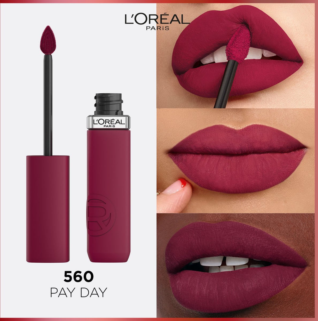 L'Oréal Paris Infaillible Matte Resistance lippenstift – Langhoudende Vloeibare Lipstick met een matte finish Verrijkt met Hyaluronzuur – Vegan – 560 Pay Day - 5ml