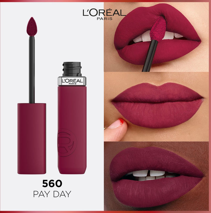L'Oréal Paris Infaillible Matte Resistance lippenstift – Langhoudende Vloeibare Lipstick met een matte finish Verrijkt met Hyaluronzuur – Vegan – 560 Pay Day - 5ml