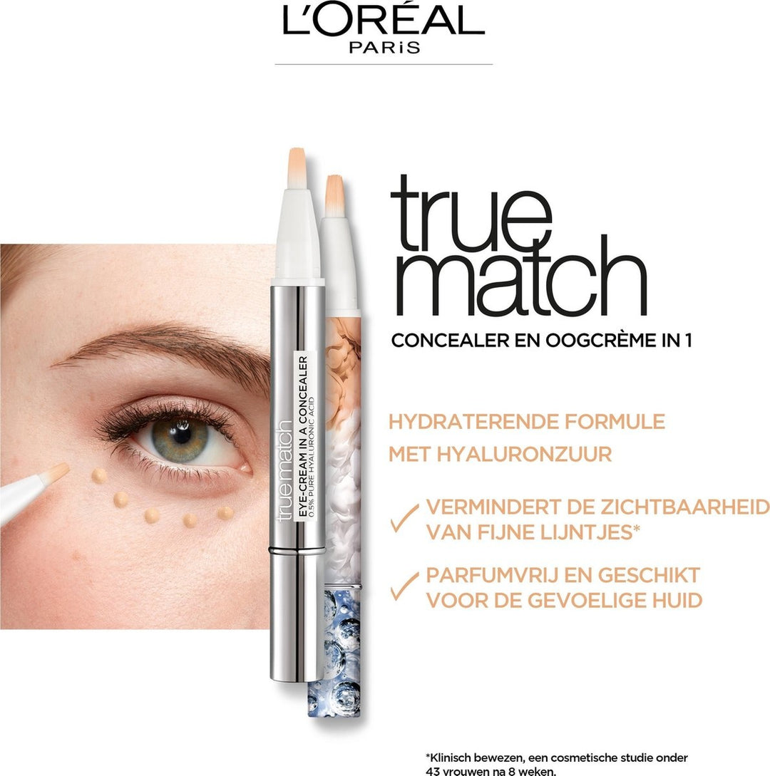 L'Oréal Paris True Match Touche Magique Concealer - N3-5 Natural Beige - Concealer en Oogcrème in 1, Verrijkt met 0,5% Hyaluronzuur