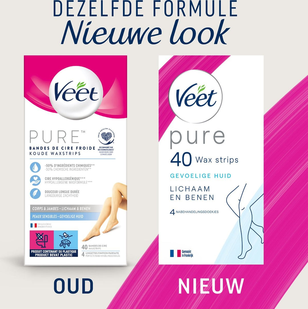 Veet – Haarentfernungsstreifen – Beine &amp; Körper – Hypoallergene Minima – 40 Stück – Verpackung beschädigt