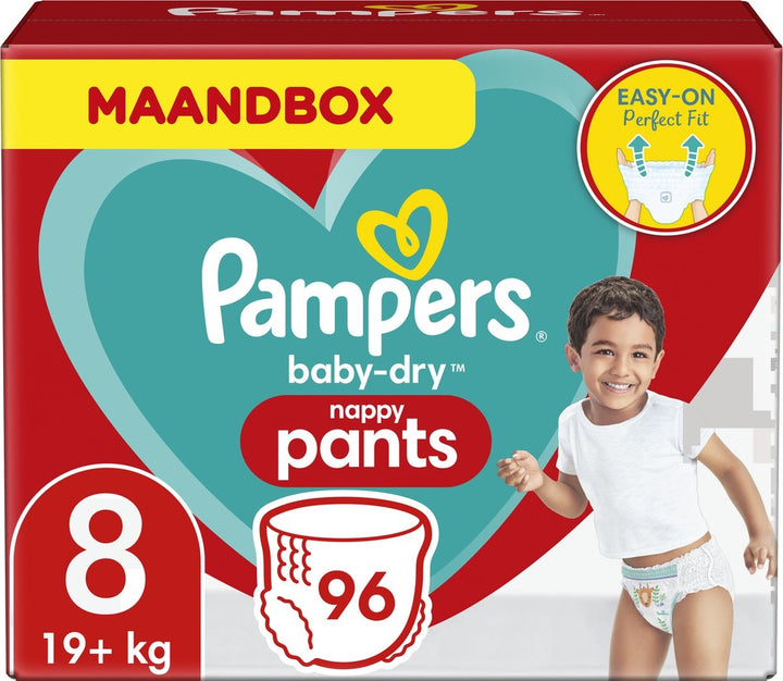 Pampers Baby-Dry Windelhöschen – Größe 8 (19 kg+) – 96 Stück – Monatsbox – Verpackung beschädigt