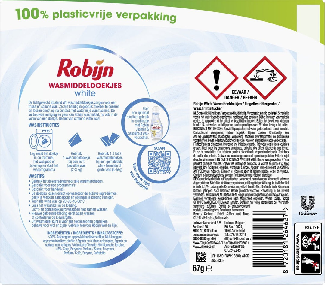 Robijn Classics Radiant White Waschmitteltücher 16 Waschstreifen