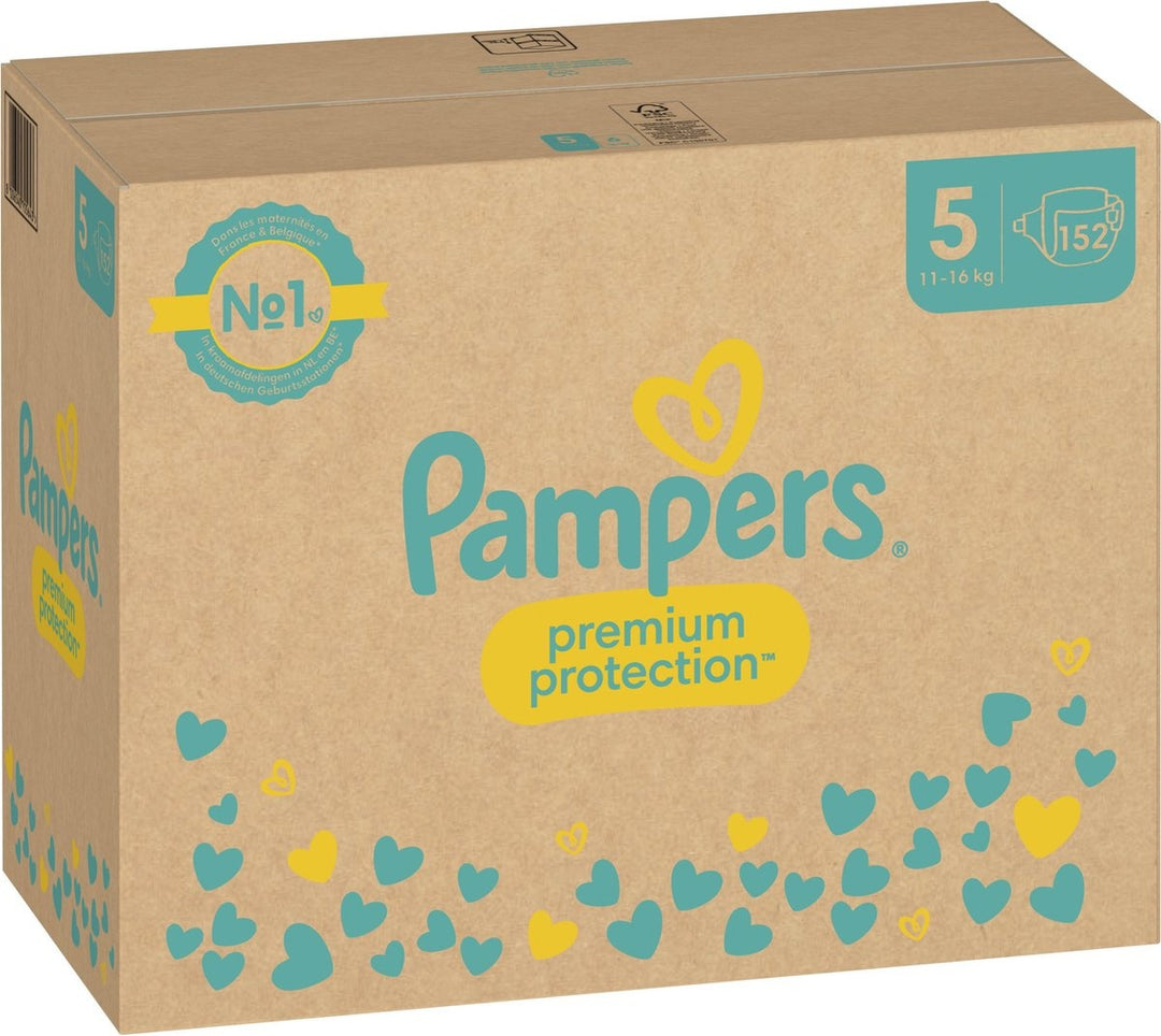 Pampers Premium Protection – Größe 5 (11–16 kg) – 152 Windeln – Monatsbox – Verpackung beschädigt