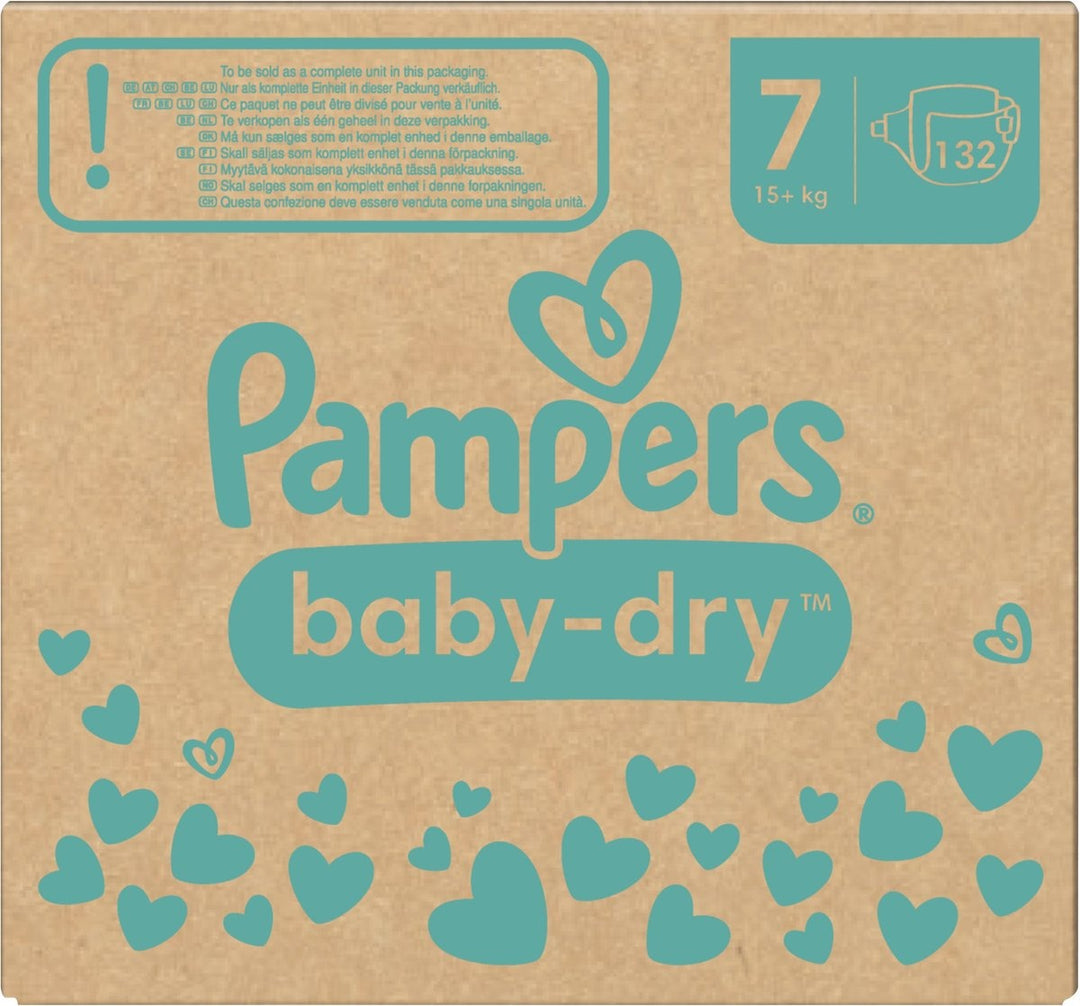 Pampers Baby-Dry – Größe 7 (15 kg+) – Monatsbox mit 132 Windeln – Verpackung beschädigt