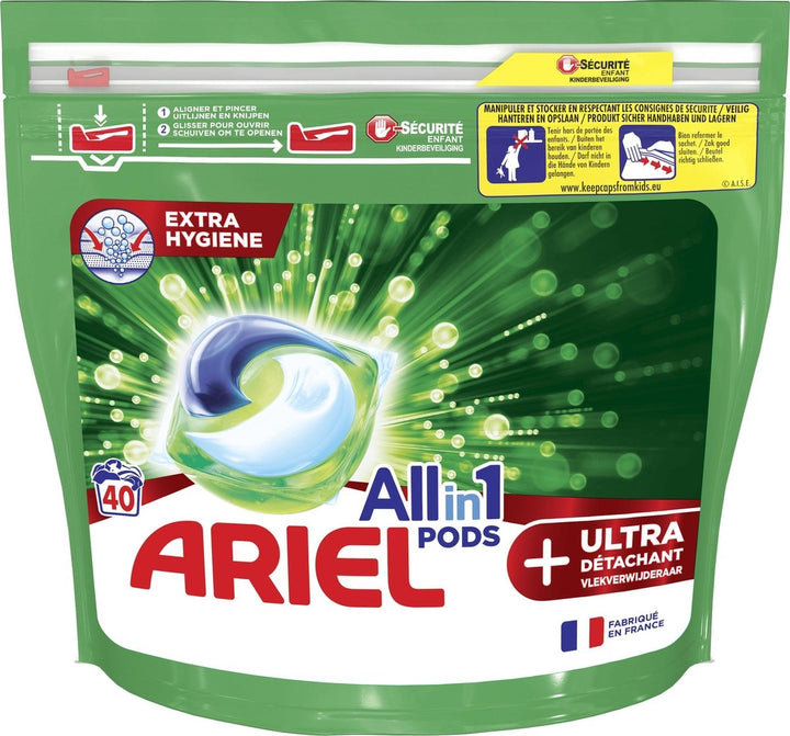 Ariel All in 1 Wasmiddel Pods + Ultra Vlekverwijderaar - 40 Wasbeurten - Voordeelverpakking