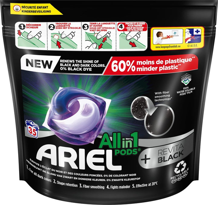 Ariel All in 1 Wasmiddel Pods + Revitablack - Voor de Zwarte Was - 35 Wasbeurten