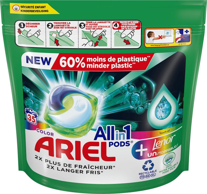 Ariel All-in-1-Waschmittelkapseln Color + Lenor Unstoppables – 35 Wäschen – Verpackung beschädigt