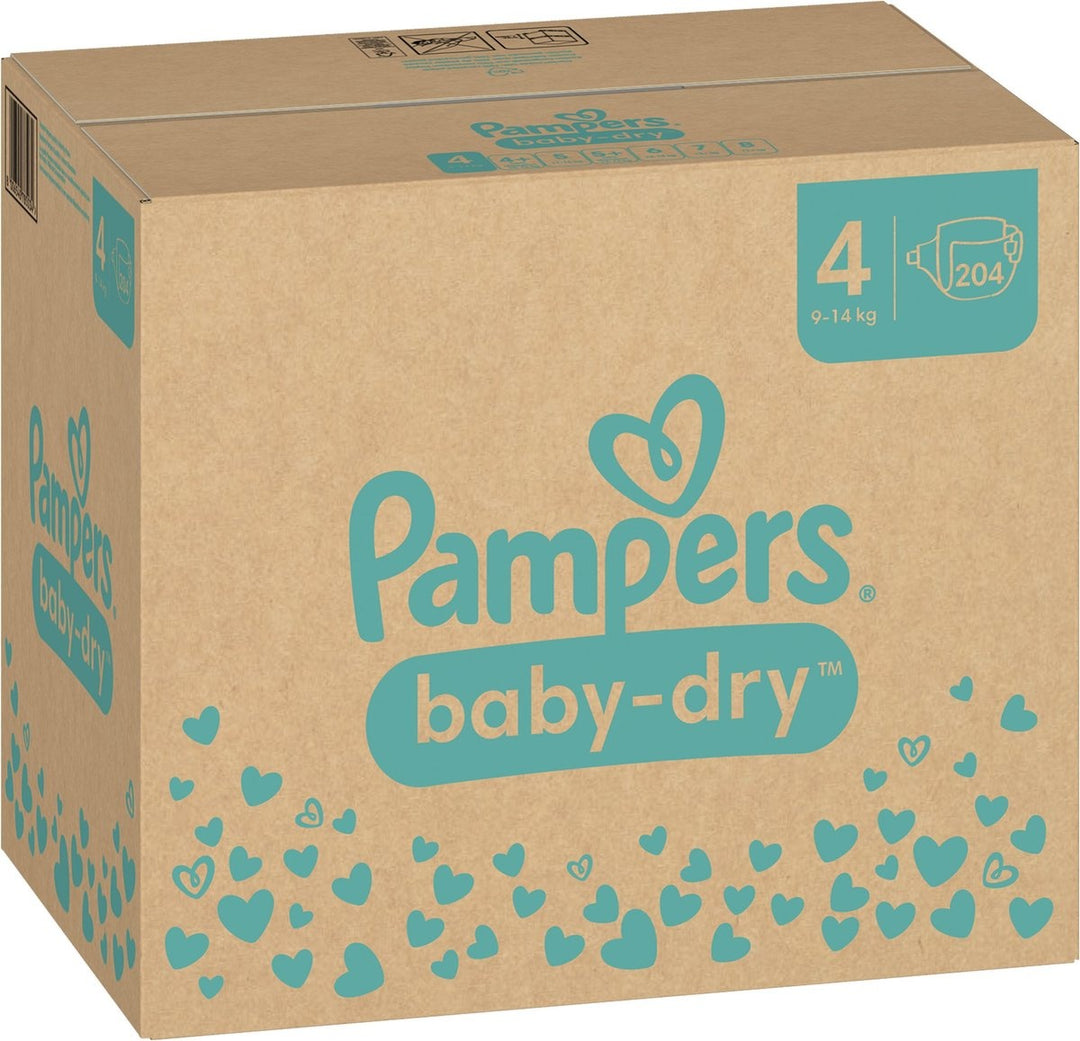 Pampers Baby-Dry - Size 4 (9kg - 14kg) - 204 Diapers - Monthly Box - packaging damaged