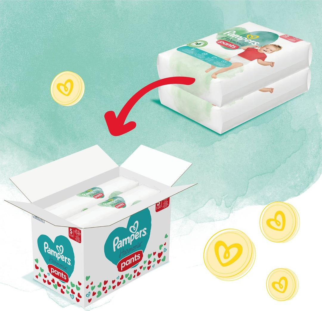 Pampers Harmonie Pants Größe 5 – 144 Windelhöschen – 12 kg bis 17 kg – Monatsbox – Verpackung beschädigt