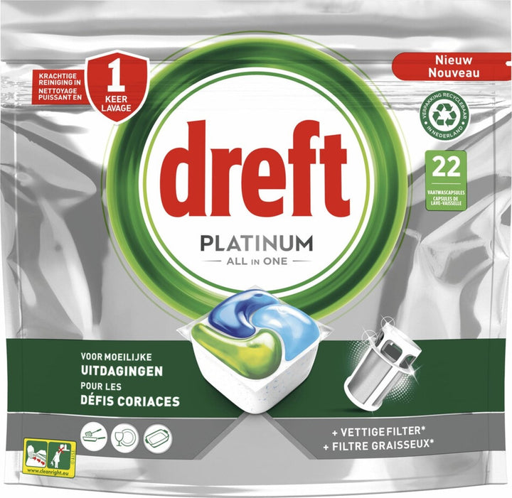 Dreft Platinum All In One Dishwasher Tablets Regular 22 pieces