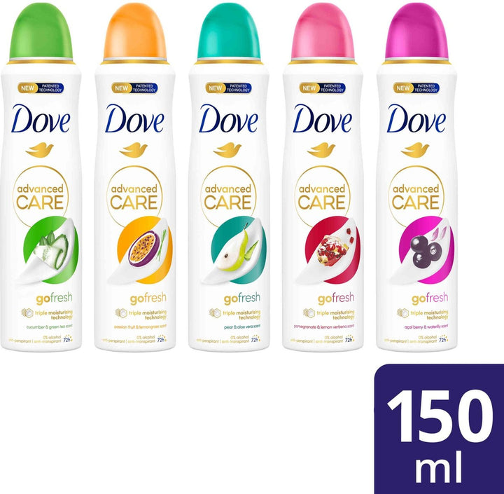 Dove Dove Advanced Care Go Fresh Anti-Transpirant Deodorant Spray Mix-Set – 5 x 150 ml – Vorteilspackung