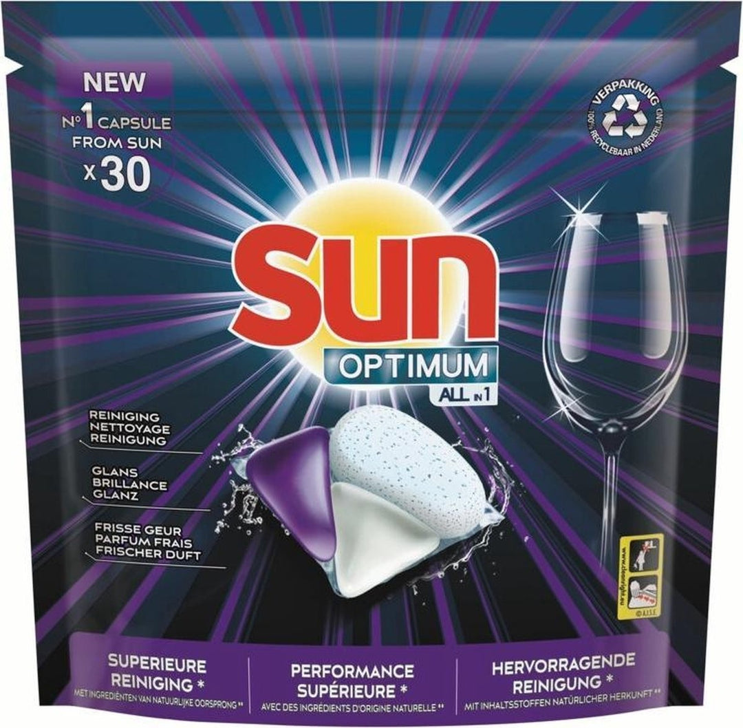 Sun Optimum All-in 1 Regular Capsules - 30 Dishwasher Tablets - Monthly Box