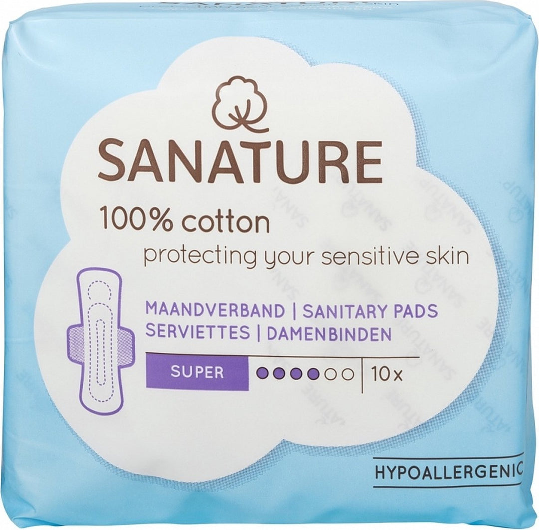 Sanature 100% Cotton Sanitary Pads Super - 10 pcs