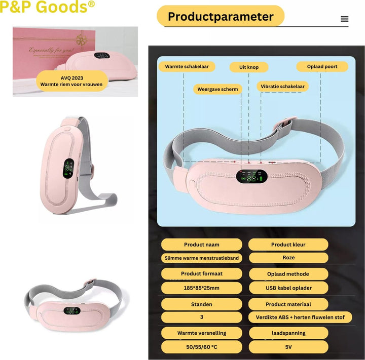 P&amp;P Goods Beautycare – Menstruationswärmeband – Effektive Schmerzlinderung – 3 Wärmeeinstellungen – Heizband – Neueste Vibrationstechnologie – Pro-Version – Verpackung beschädigt