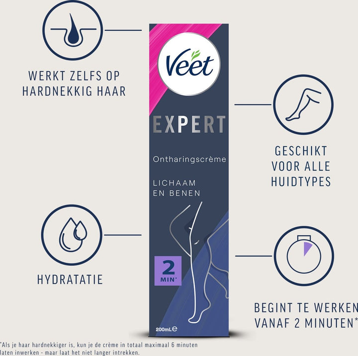 Veet Expert Haarentfernungscreme mit Sheabutter – Körper und Beine – Alle Hauttypen – 200 ml – Verpackung beschädigt