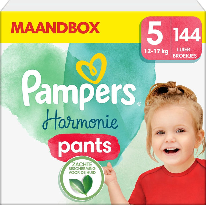 Pampers Harmonie Pants Größe 5 – 144 Windelhöschen – 12 kg bis 17 kg – Monatsbox – Verpackung beschädigt