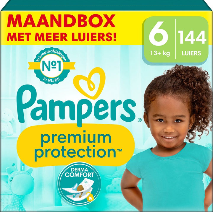 Pampers Premium Protection – Größe 6 (13 kg+) – Monatsbox mit 144 Windeln – Verpackung beschädigt