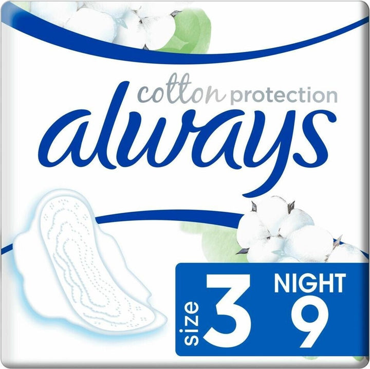 Always Damenbinden Bio-Baumwolle Protection Ultra Night mit Flügeln 9 Stück