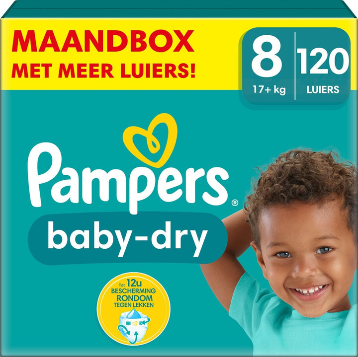 Pampers Baby-Dry – Größe 8 (17 kg+) – Monatsbox mit 120 Windeln – Verpackung beschädigt