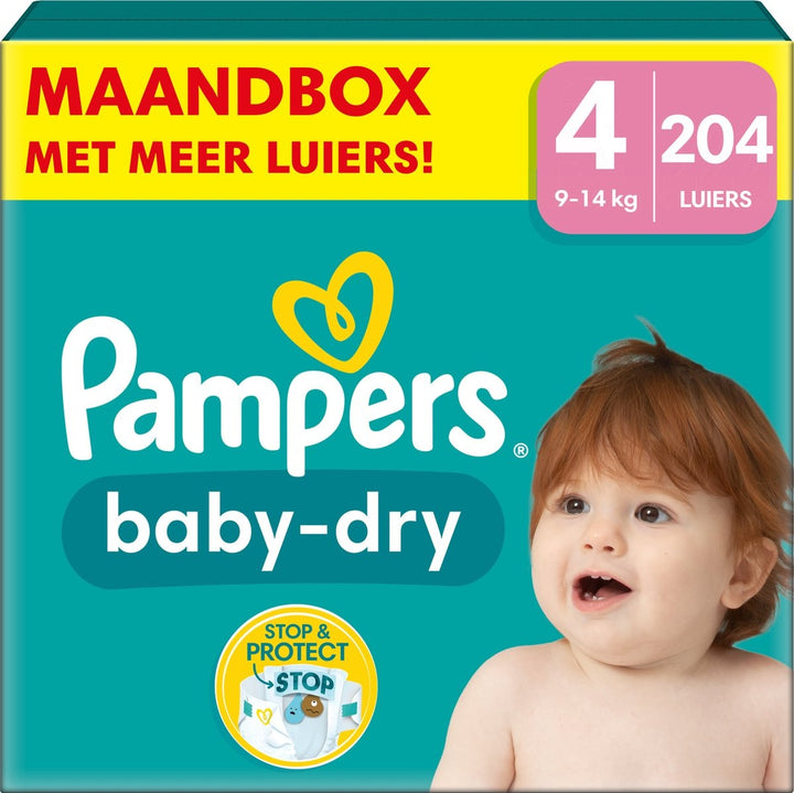 Pampers Baby-Dry - Size 4 (9kg - 14kg) - 204 Diapers - Monthly Box - packaging damaged