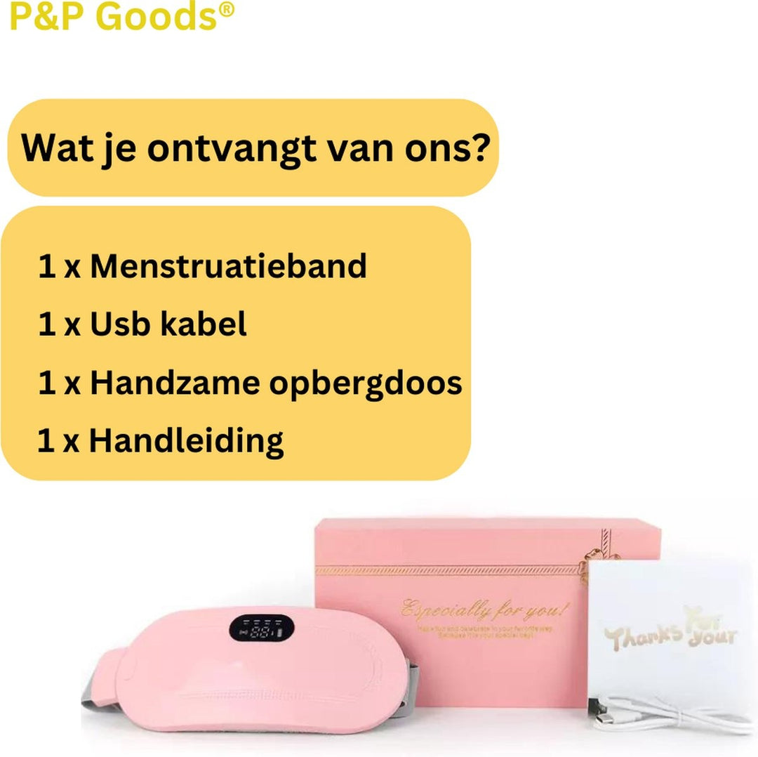 P&amp;P Goods Beautycare – Menstruationswärmeband – Effektive Schmerzlinderung – 3 Wärmeeinstellungen – Heizband – Neueste Vibrationstechnologie – Pro-Version – Verpackung beschädigt