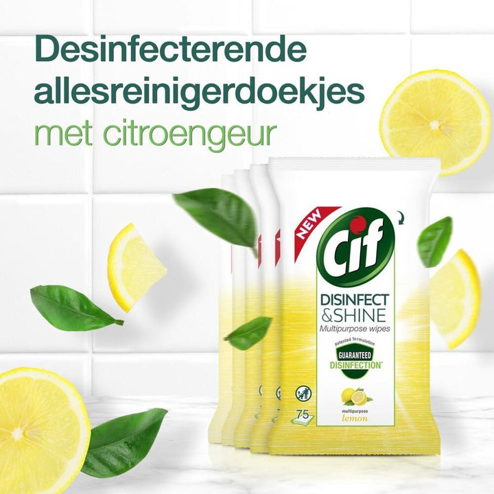 Cif Disinfect &amp; Shine Lemon Wipes 75 pieces