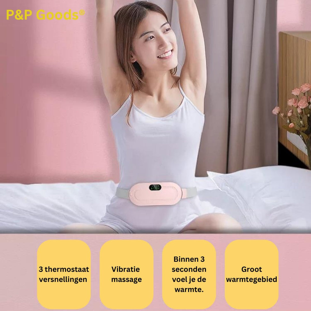 P&amp;P Goods Beautycare – Menstruationswärmeband – Effektive Schmerzlinderung – 3 Wärmeeinstellungen – Heizband – Neueste Vibrationstechnologie – Pro-Version – Verpackung beschädigt