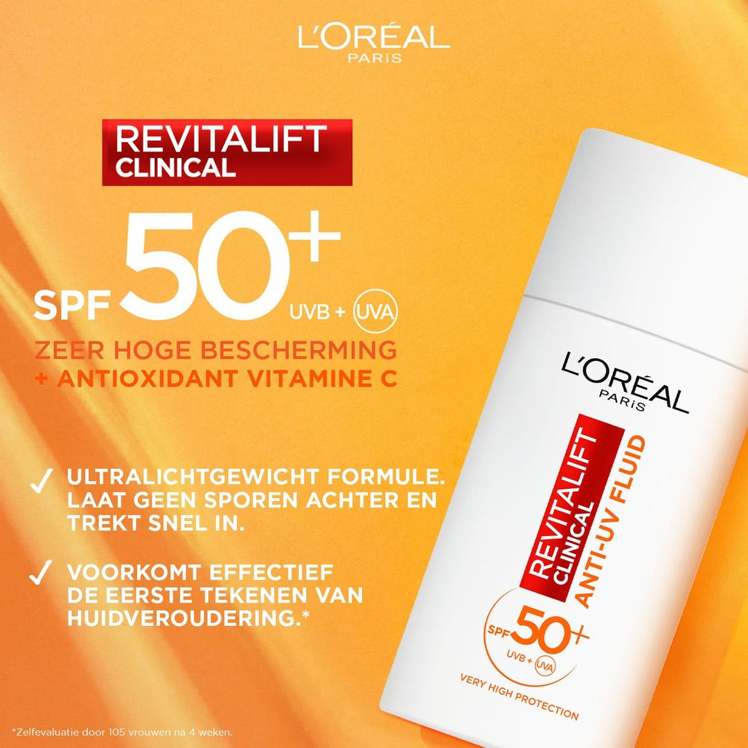 L'Oréal Paris Revitalift Klinisches Anti-UV-Fluid SPF 50 mit Vitamin C* – 50 ml – Verpackung beschädigt