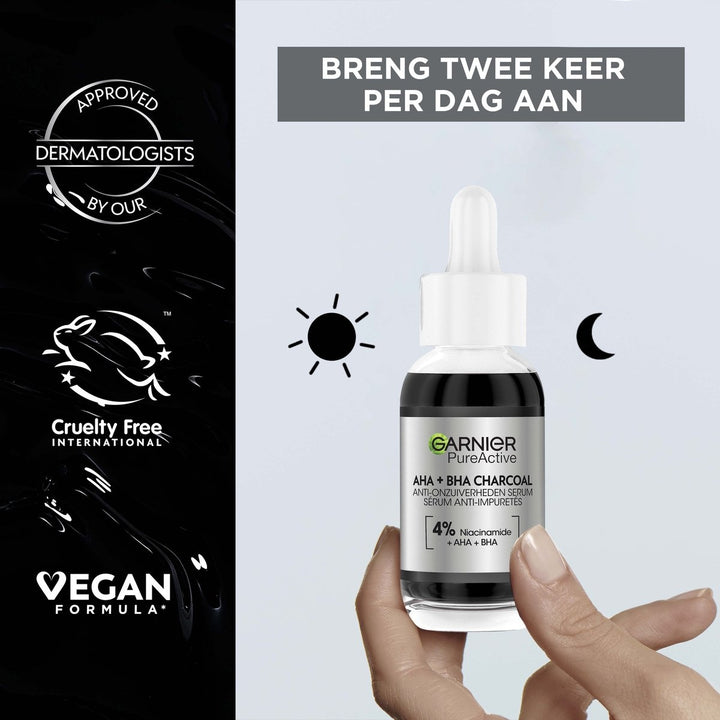 Garnier PureActive AHA + BHA Charcoal Anti-Onzuiverheden Serum - 30ml - Verpakking beschadigd