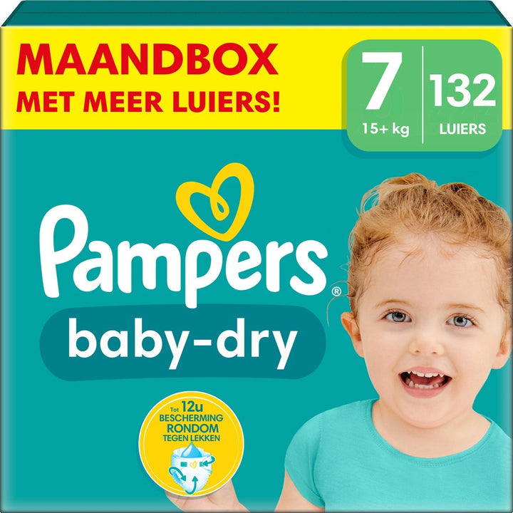 Pampers Baby-Dry – Größe 7 (15 kg+) – Monatsbox mit 132 Windeln – Verpackung beschädigt