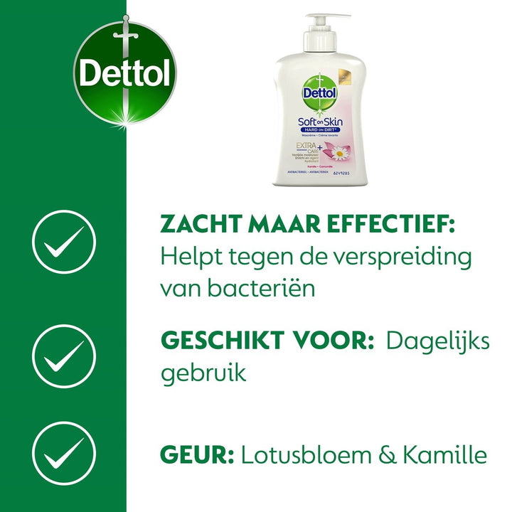 Dettol Handseife – antibakteriell – extra Pflege für empfindliche und normale Haut – Lotus und Kamille – 250 ml